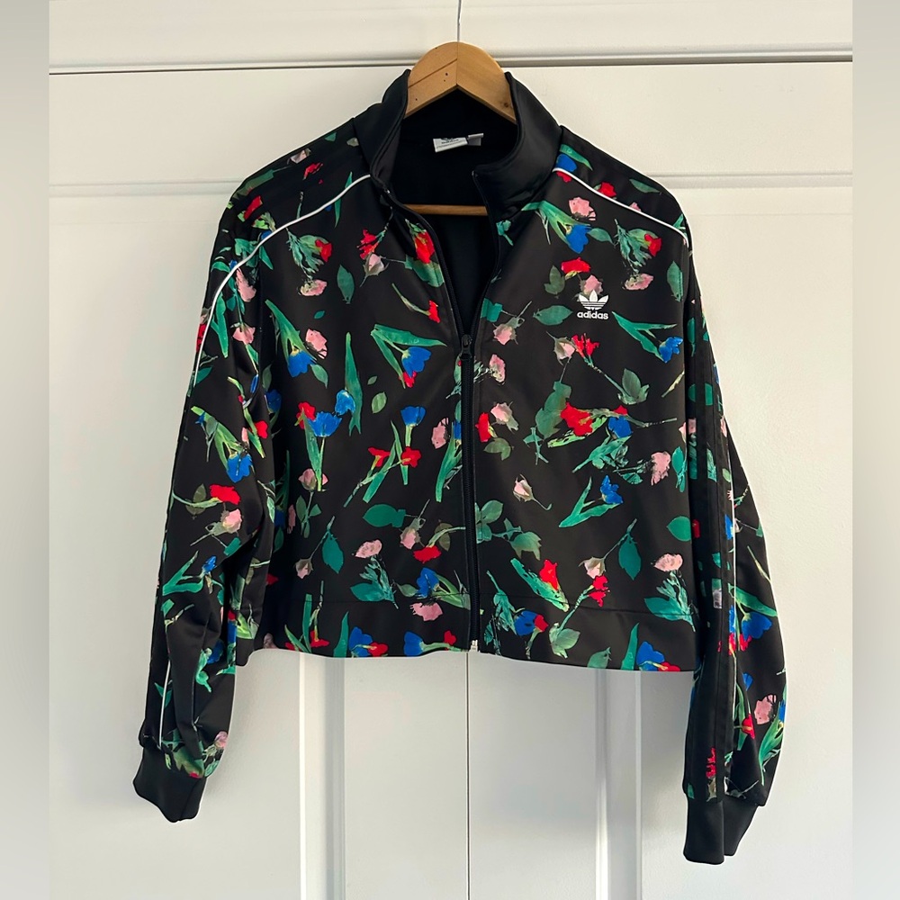 Adidas Women's Floral Track Jacket - Black Red Pink Blue - 3 Stripe